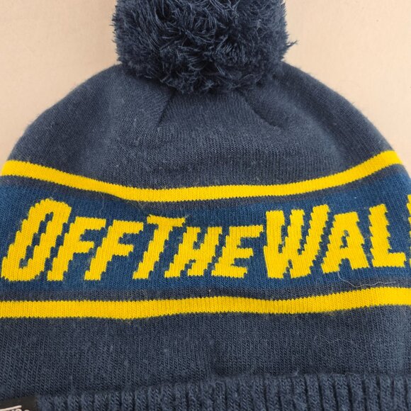 Vans Off The Wall Blue Yellow Pom Beanie Knit Winter Hat Skateboarding Toque - Picture 2 of 7